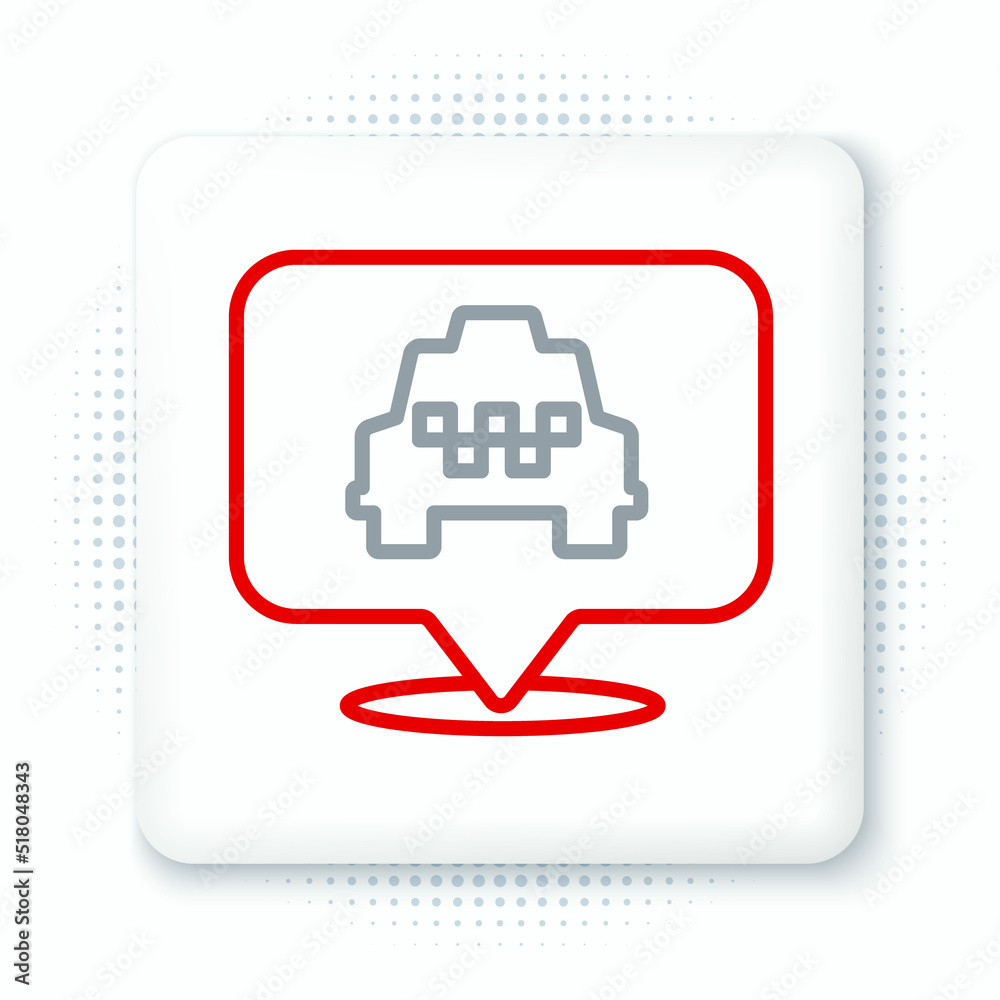Line Map pointer with taxi icon isolated on white background. Location symbol. Colorful outline concept. Vector Line Map pointer with taxi icon isolated on white background. Location symbol. Colorful outline concept. Vector