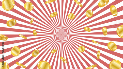 コインが飛び出す背景イラスト（赤）