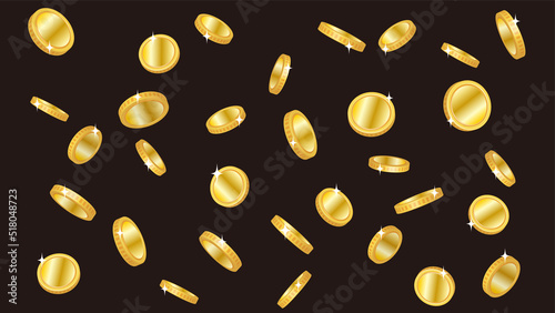 大量に降ってくるコインの背景イラスト（黒背景）