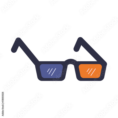 3d glasses for movies. Cinema anaglyph spectacles with red and blue lenses.Colored vector illustration