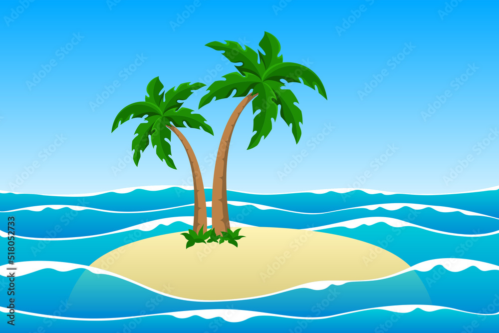 Desert island with palms. Vector illustration.