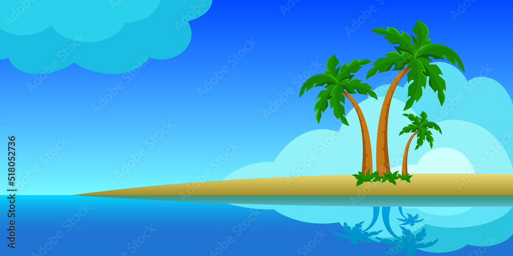 Desert tropical island with palms. Vector illustration.
