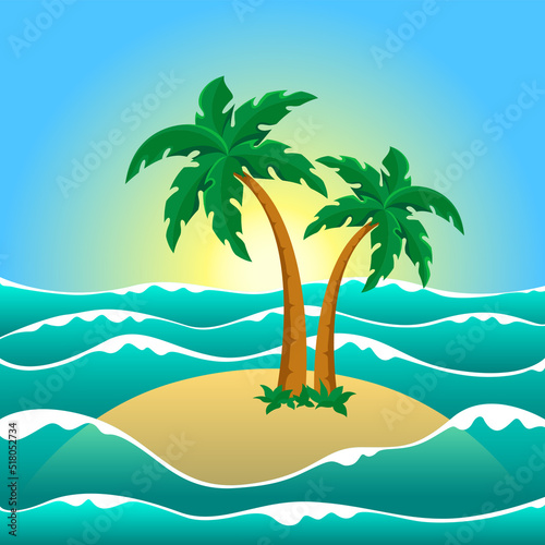 Tropical island with palms. Vector illustration.