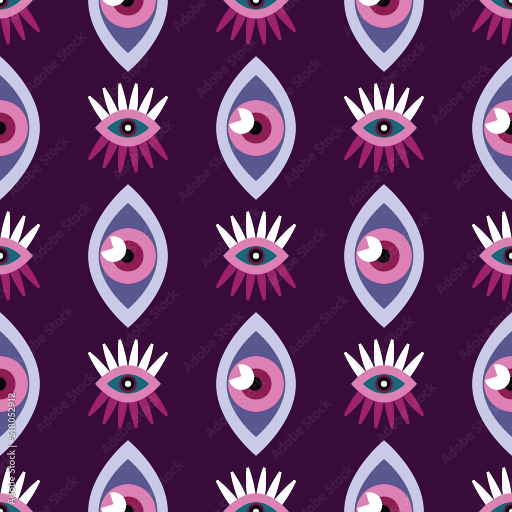 Awesome seamless pattern with esoteric eye different shapes, Magic, witchcraft, occult symbol, colorful line art. fabric, paper, textile. Vector Modern mythic graphic background illustration.
Awesome seamless pattern with esoteric eye different shapes, Magic, witchcraft, occult symbol, colorful line art. fabric, paper, textile. Vector Modern mythic graphic background illustration.