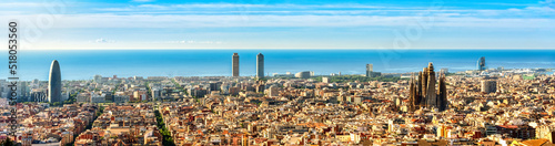 Skyline of Barcelona -  Eixample residencial district - Sagrada familia - urban squares, Spain.