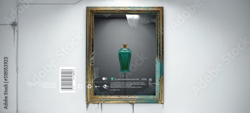 Elegant dramatic museum gallery display scene template for product presentation with movie poster design style 3d realistic vector