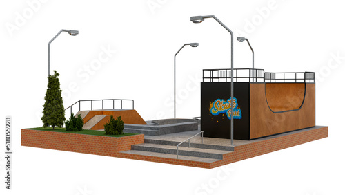 3d render illustration of skate park diorama 