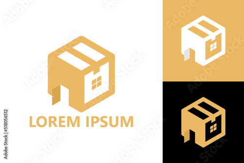 Cardboard box house logo template design vector