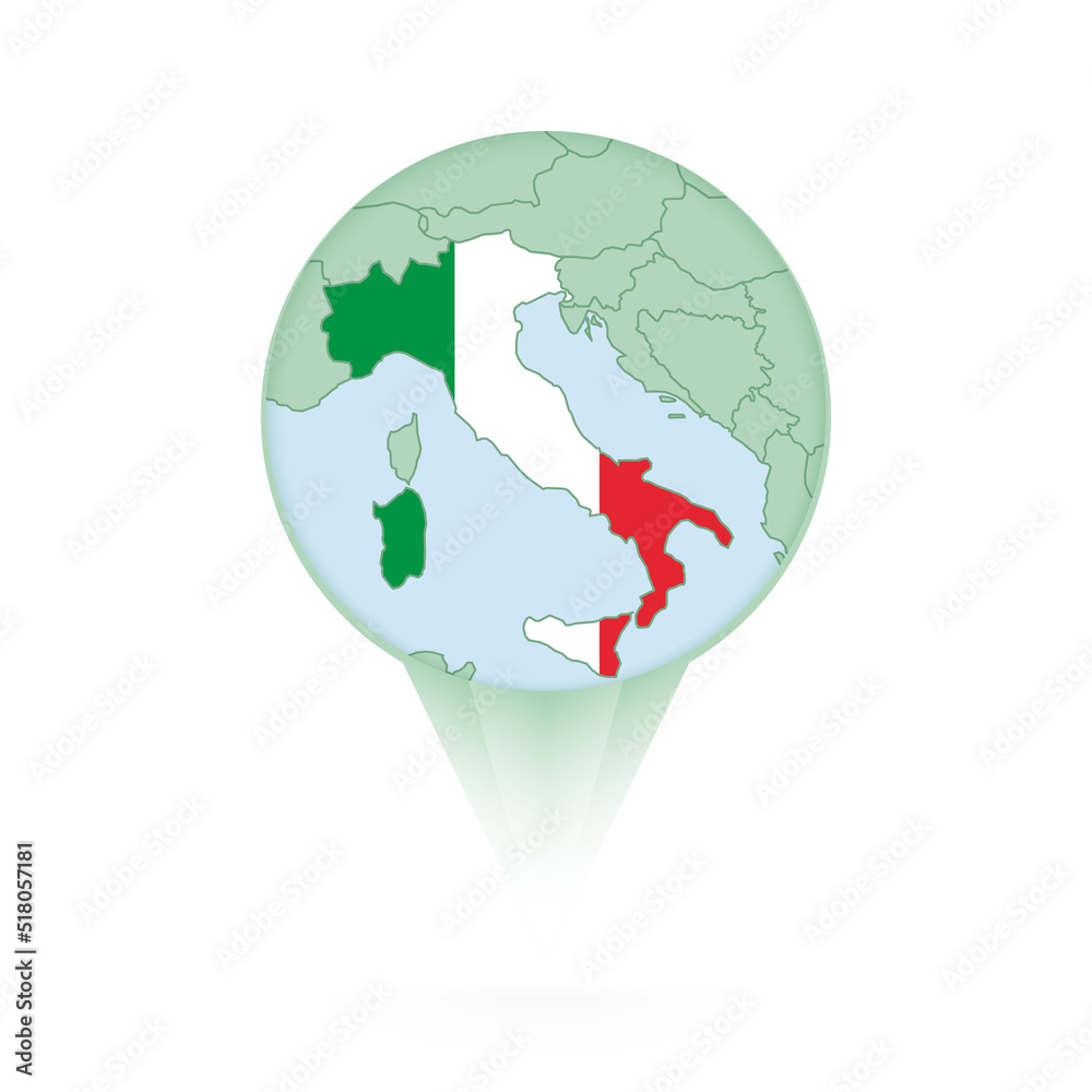 Italy map, stylish location icon with Italy map and flag. Italy map, stylish location icon with Italy map and flag.