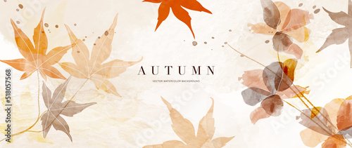 Tela Autumn foliage in watercolor vector background