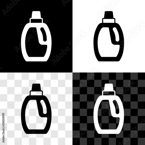 Set Plastic bottle for laundry detergent, bleach, dishwashing liquid or another cleaning agent icon isolated on black and white, transparent background. Vector