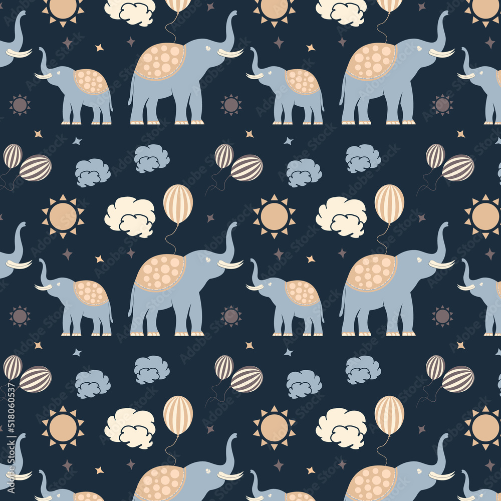 Baby Elephant with Balloon Digital Paper Scandinavian Background