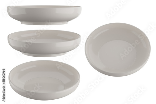 white ceramic bowl on white background. 3D rendering