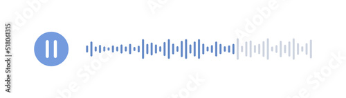 Podcast soundwave line. Record music player. Equalizer icon with spectrum noise and pause button. Mobile talk track. Social audio message. Sound wave of voice. Vector illustration.