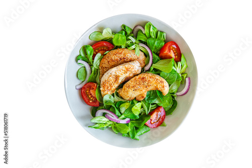 chicken salad vegetable, green lettuce leaves cuisine fresh healthy meal food snack diet on the table copy space food background