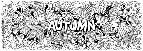 Autumn nature hand drawn cartoon doodle illustration. Funny seasonal design.
