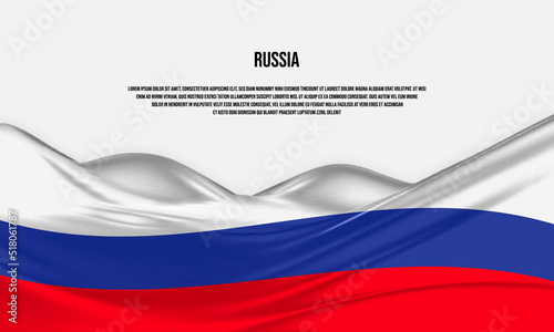 Russia flag design. Waving Russian flag made of satin or silk fabric. Vector Illustration.