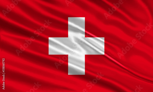 Switzerland flag design. Waving Swiss flag made of satin or silk fabric. Vector Illustration. photo