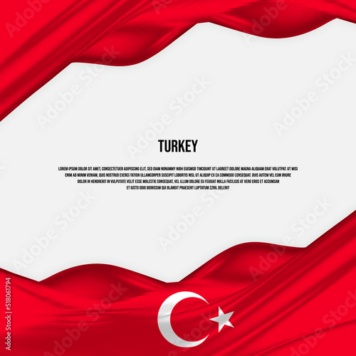Turkey flag design. Waving Turkish flag made of satin or silk fabric. Vector Illustration.