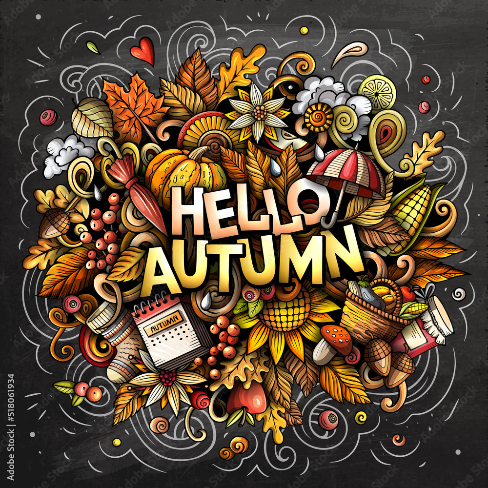 Hello Autumn nature cartoon doodle illustration Hello Autumn nature cartoon doodle illustration