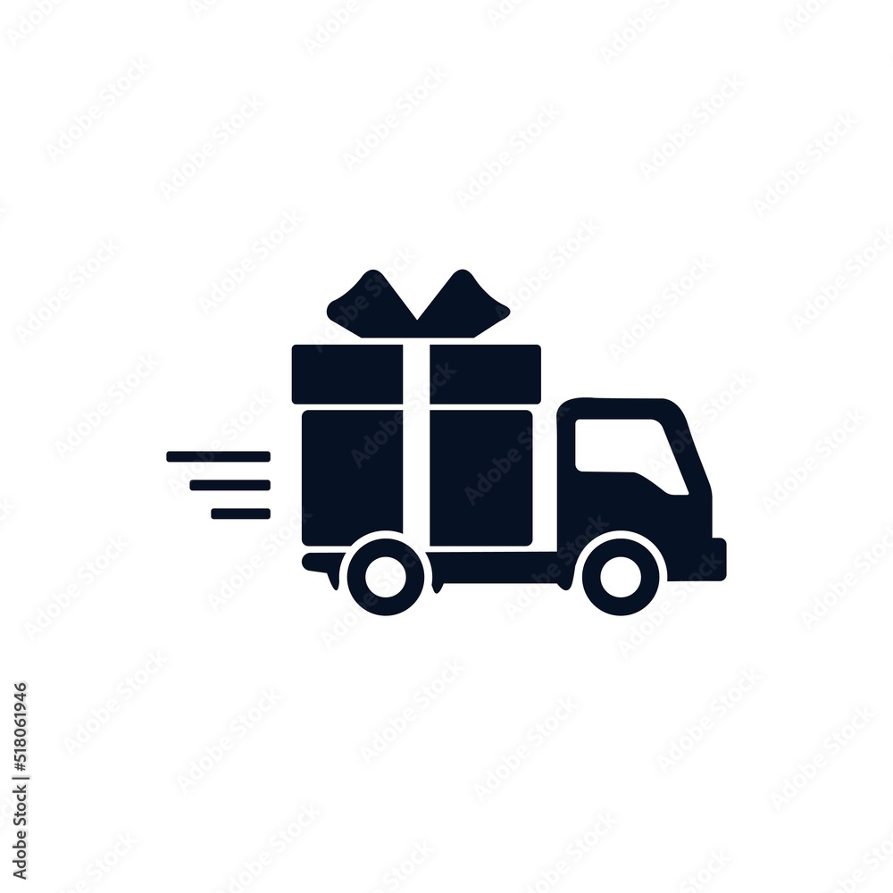 Delivery truck with gift box Icon. Vector flat style illustration isolated on white background. Delivery truck with gift box Icon. Vector flat style illustration isolated on white background.