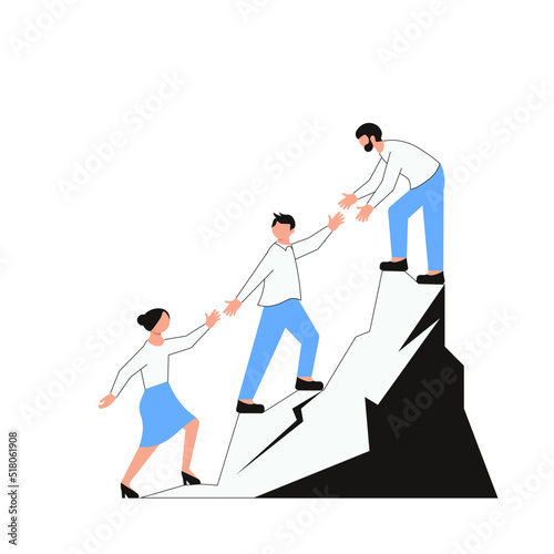 Coworkers help to each other together walking up