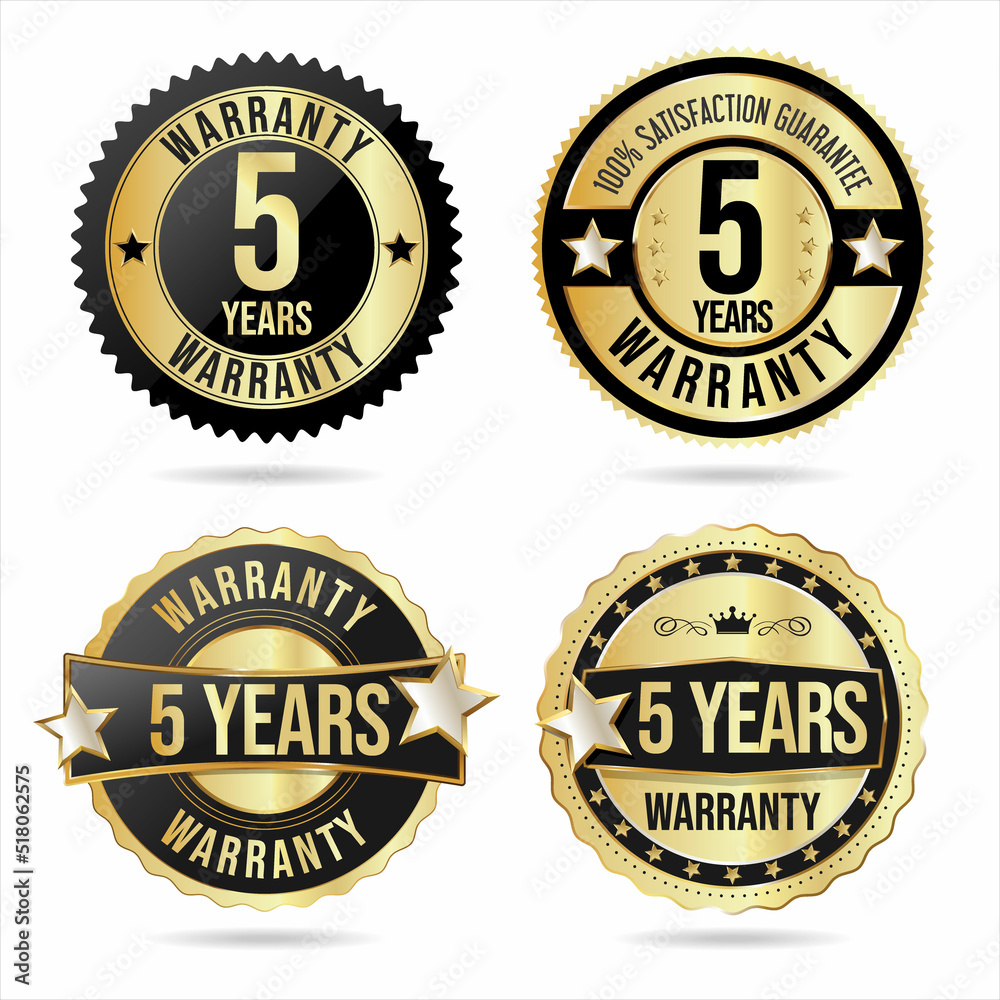 Collection of customer satisfaction  warranty guaranteed gold and black badges 