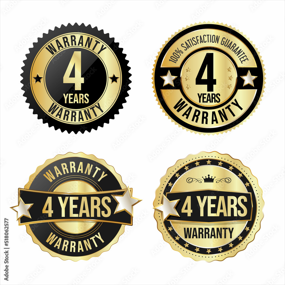Collection of customer satisfaction  warranty guaranteed gold and black badges 
