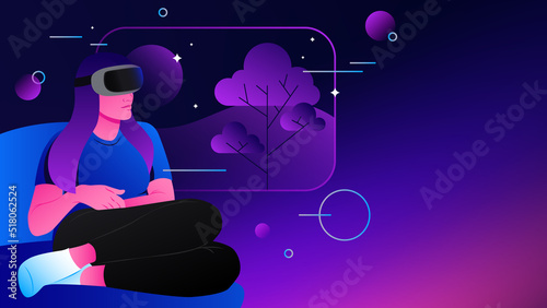 Woman in Virtual Reality. Graphic Metaverse Illustration. Vector illustration