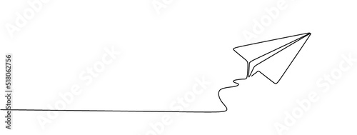 Paper plane one line drawing vector. Continuous single hand drawn business metaphor of creativity and freedom of craft airplane illustration minimalism.