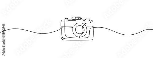 Camera single linear drawing. One line photography tool, minimal logo icon. Vector art illustration