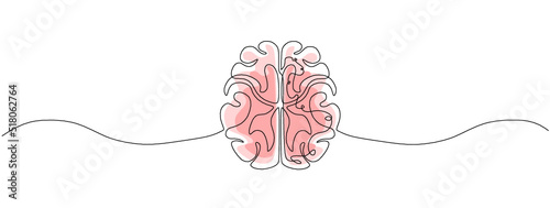 One single line drawing of human brain for memorizing medical clinic logo identity. Psychological office icon logotype concept. Dynamic continuous line draw design vector graphic illustration