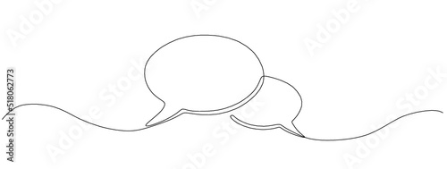 Continuous one line drawing of speech bubble, Black and white graphics vector minimalist linear illustration made of single line