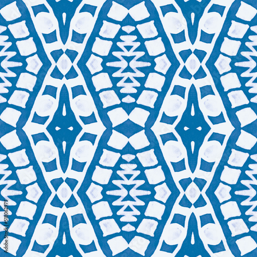 Seamless watercolor mosaic print. Geometric ethnic pattern.