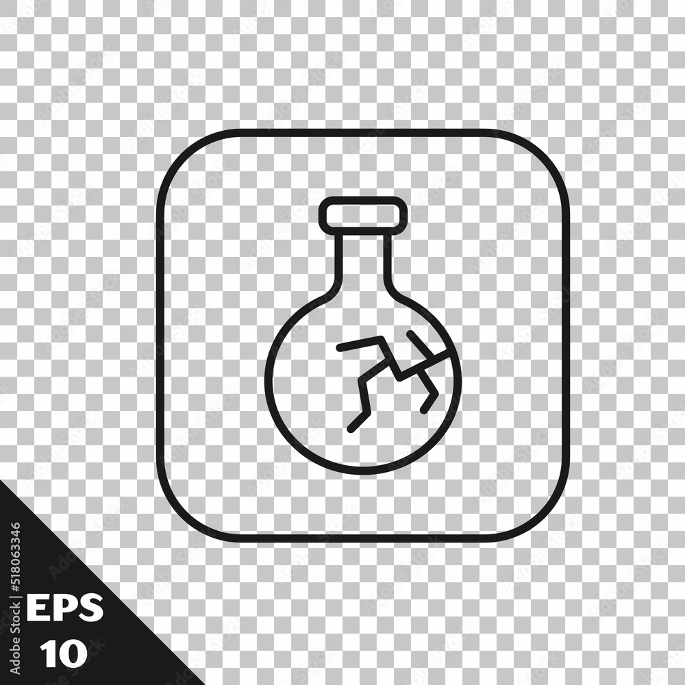 Black line Cracked test tube and flask chemical laboratory test icon isolated on transparent background. Laboratory glassware sign. Vector Black line Cracked test tube and flask chemical laboratory test icon isolated on transparent background. Laboratory glassware sign. Vector