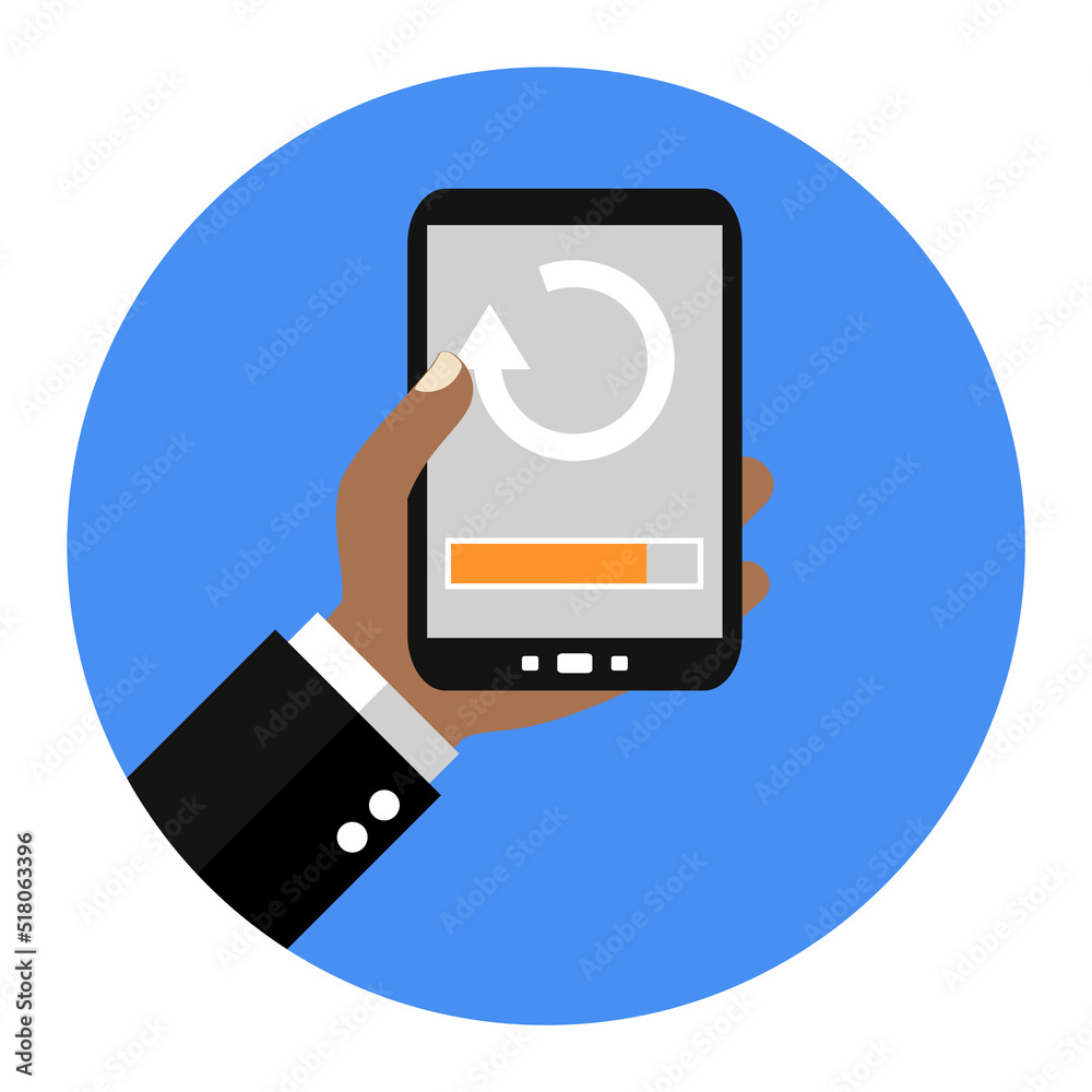 Flat Design Kreis: Update - Hand hält Smartphone Flat Design Kreis: Update - Hand hält Smartphone