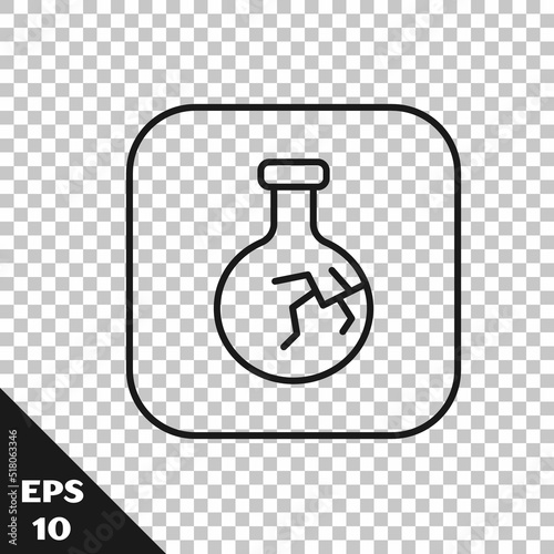 Black line Cracked test tube and flask chemical laboratory test icon isolated on transparent background. Laboratory glassware sign. Vector