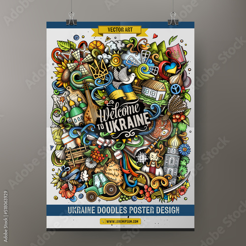 Cartoon vector doodle Ukraine poster