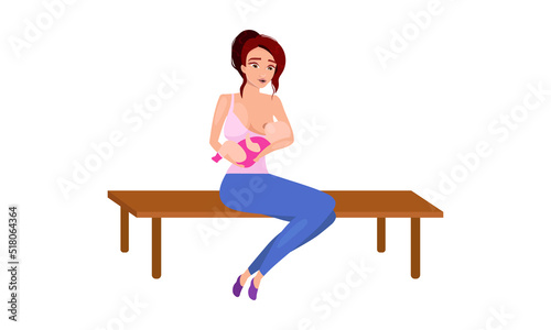 Breastfeeding semi flat color vector characters. Mother and baby. Posing figures. Full body people on white. Health simple cartoon style illustration for web graphic design and animation