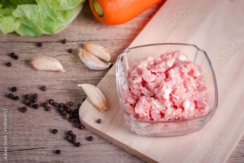 Fresh raw minced meat with spices ready for cooking for home cooking