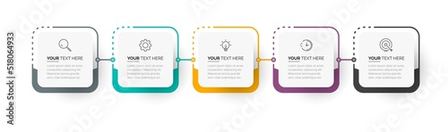 Business Infographic template. Thin line process with square template design with numbers 5 options or steps. Vector illustration. Process chart. Abstract elements of graph, diagram with steps, option