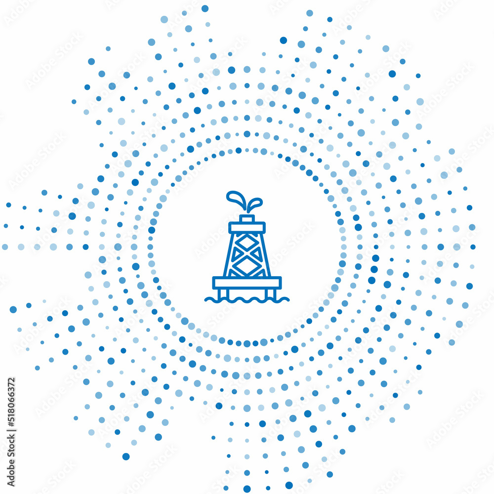Blue line Oil rig icon isolated on white background. Gas tower. Industrial object. Abstract circle random dots. Vector