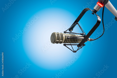 Background with a professional microphone and copy space
