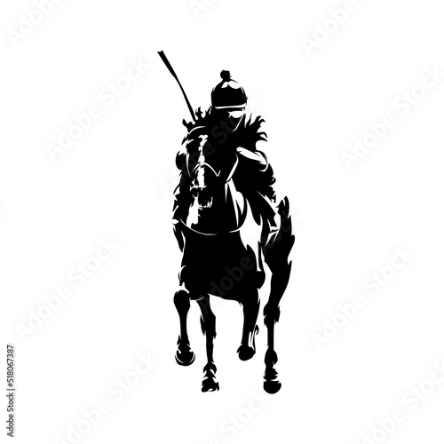 Horse racing, equestrian event, jockey riding horse, isolated vector silhouette. Horseback riding logo