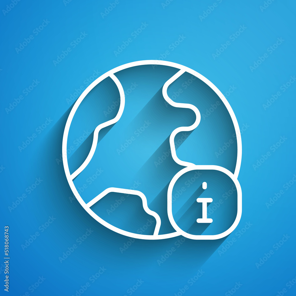 White line World news icon isolated on blue background. Breaking news, world news tv. Long shadow. Vector White line World news icon isolated on blue background. Breaking news, world news tv. Long shadow. Vector