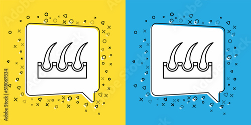 Set line Human hair follicle icon isolated on yellow and blue background. Hair care treatment. Vector