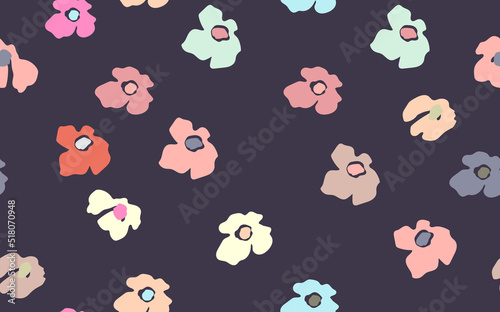 Seamless floral pattern based on traditional folk art ornaments. Colorful flowers on color background. Scandinavian style. Sweden nordic style. Vector illustration. Simple minimalistic pattern