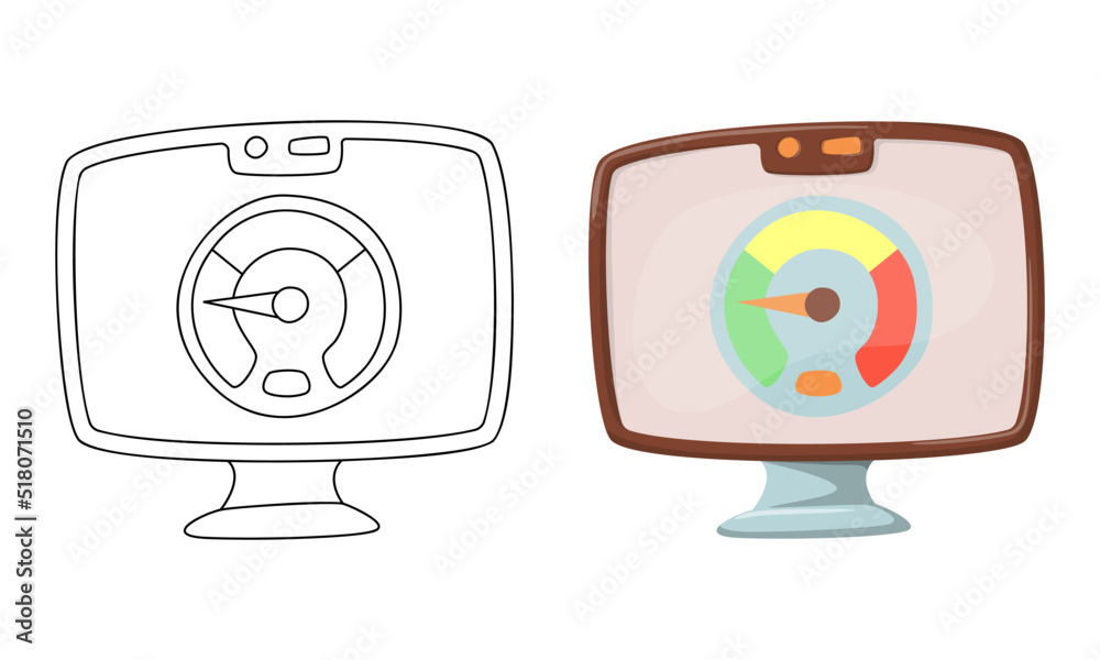 Set of vector illustrations Internet isolated on white background in line art flat color cartoon style.