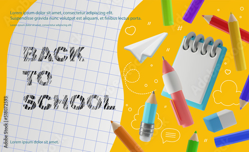 Back to school vector illustration in modern 3d style