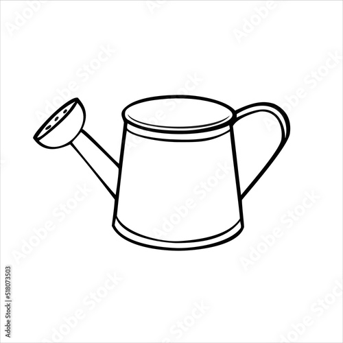 Small Metal watering can for watering plants, vector monochrome illustration